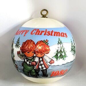 VTG Hummelwerk 1980 Redhead Skaters Satin Christmas Ornament